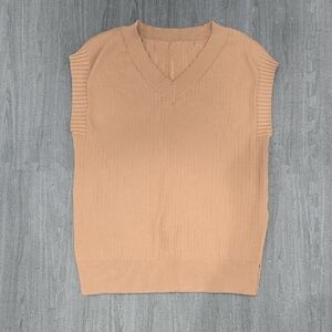 Tan Sleeveless Knit V-Neck Sweater Vest Women's Small NWOT